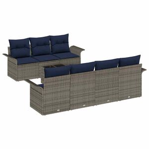 vidaXL Set Divano da Giardino 8 pcs Grigio e Blu Navy polyrattan