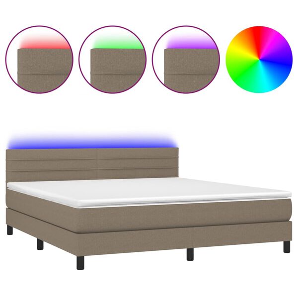 vidaXL Letto a Molle con Materasso e LED Tortora 180x200 cm in Tessuto