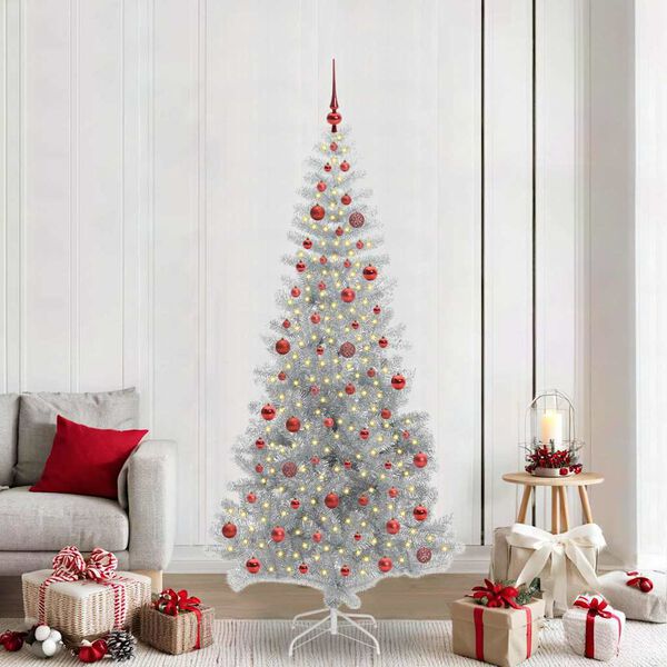 vidaXL Albero di Natale con 300 LED con supporto Argento 210 cm PET