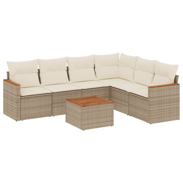 vidaXL Set Divani da Giardino 7 pz con Cuscini Beige in Polyrattan