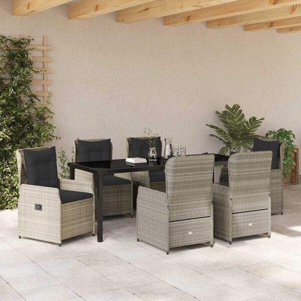 vidaXL Set da Pranzo per Giardino 7 pcs Grigio chiaro polyrattan