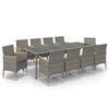 vidaXL Set da Pranzo Esterni 11pz con Cuscini Polyrattan Nero e Grigio