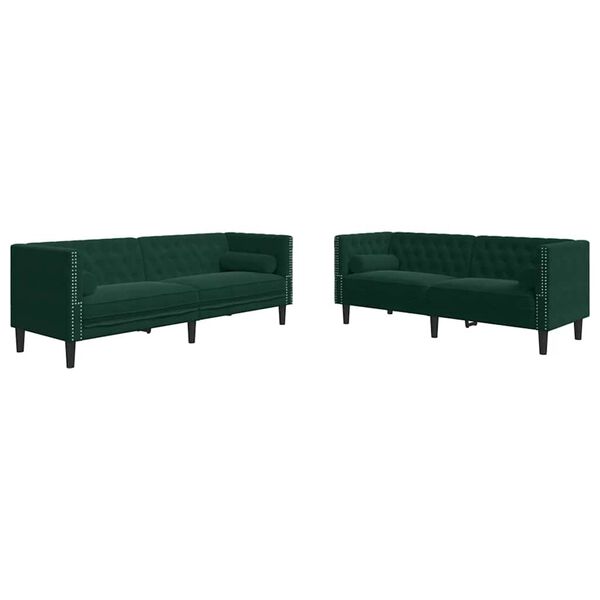 vidaXL Set Divani Chesterfield 2pz con Cuscini Verde Scuro Velluto