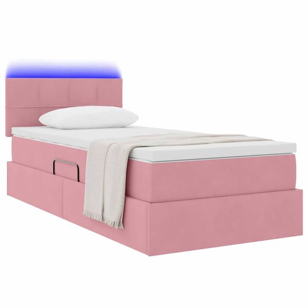 vidaXL Letto con contenitore e LED con led Rosa 100 x 200 cm Velluto