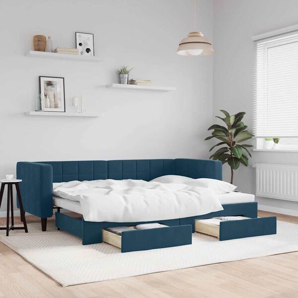 vidaXL Divano Letto Estraibile con Cassetti Blu 80x200 cm in Velluto