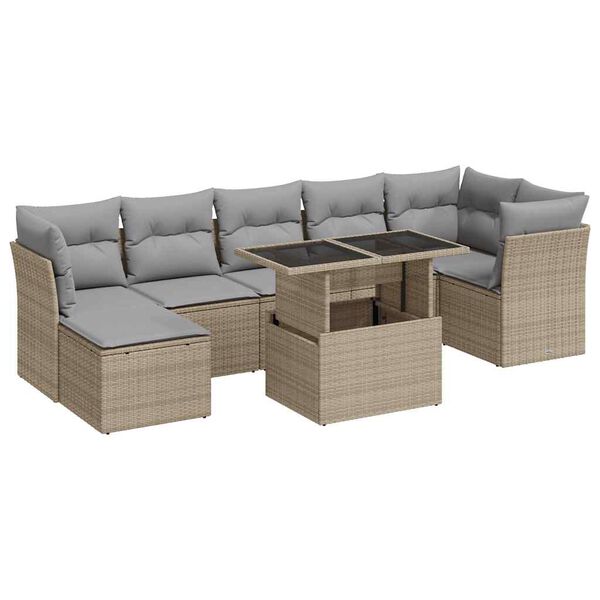 vidaXL Set Divano da Giardino 8 pz con Cuscini Beige in Polyrattan