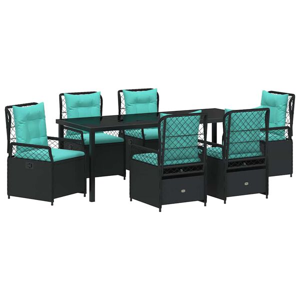 vidaXL Set da Pranzo per Giardino 7 pcs Nero polyrattan