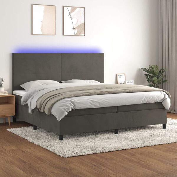 vidaXL Letto a Molle con Materasso e LED Grigio Scuro 200x200 cm