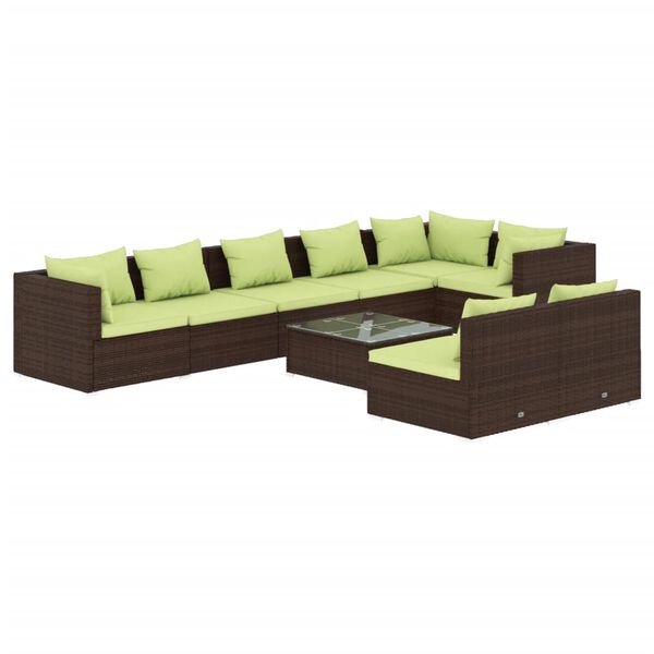 vidaXL Set Divani da Giardino 9 pz con Cuscini in Polyrattan Marrone