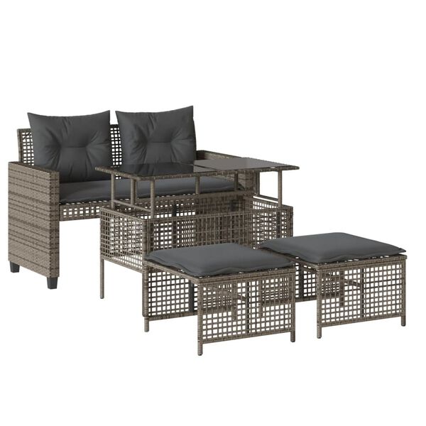 vidaXL Set Divani da Giardino 4 pz con Cuscini Grigio Polyrattan Vetro