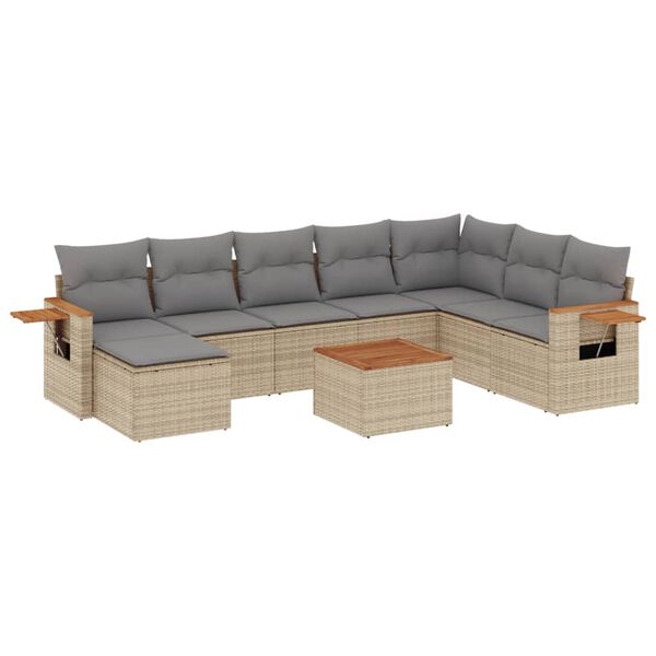 vidaXL Set Divano da Giardino 9 pz con Cuscini Beige in Polyrattan