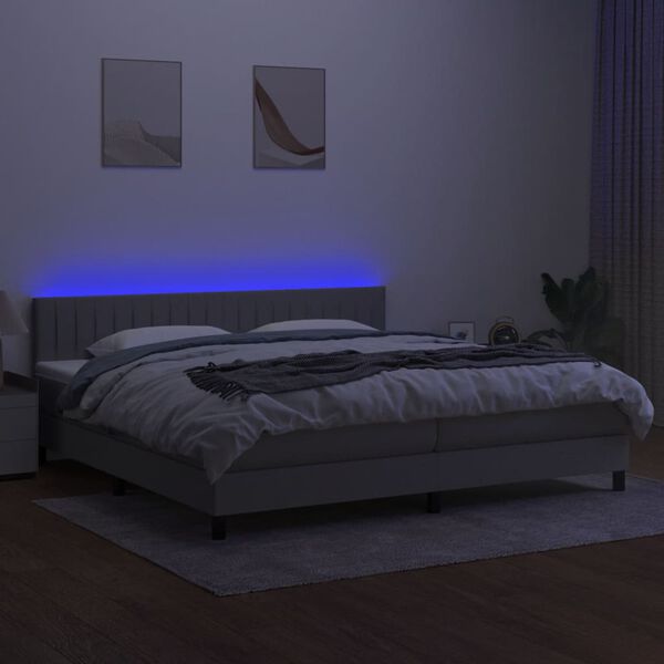 vidaXL Letto a Molle Materasso e LED Grigio Chiaro 200x200 cm Tessuto