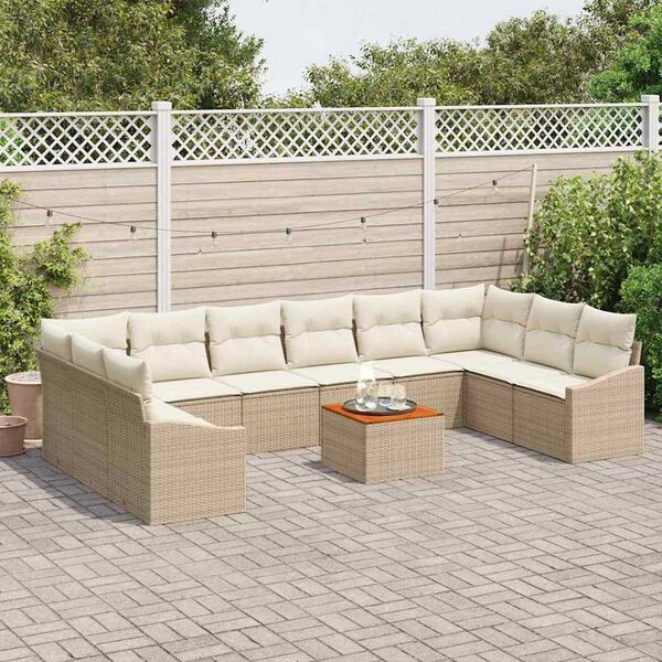 vidaXL Set Divano da Giardino 11 pcs Beige e Crema polyrattan
