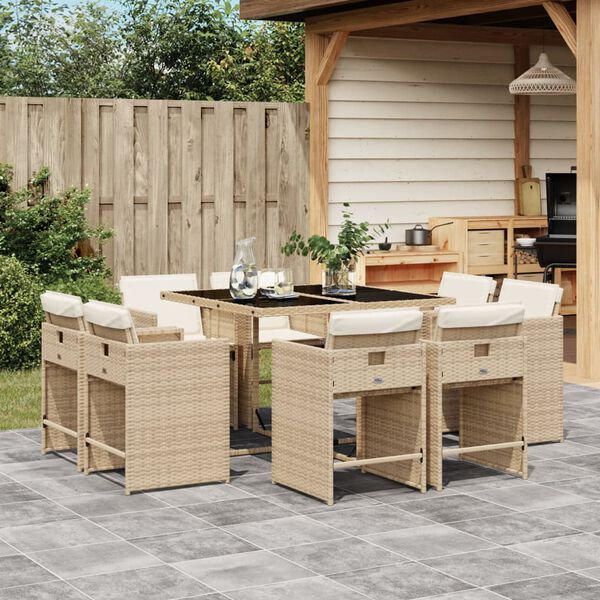 vidaXL Set da Pranzo da Giardino 9 pz con Cuscini Beige in Polyrattan
