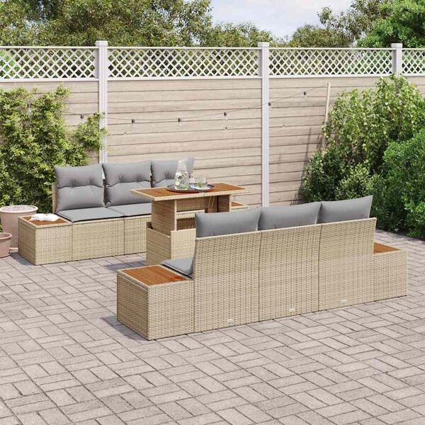 vidaXL Set da Pranzo per Giardino con cuscino 7 pcs Beige e grigio