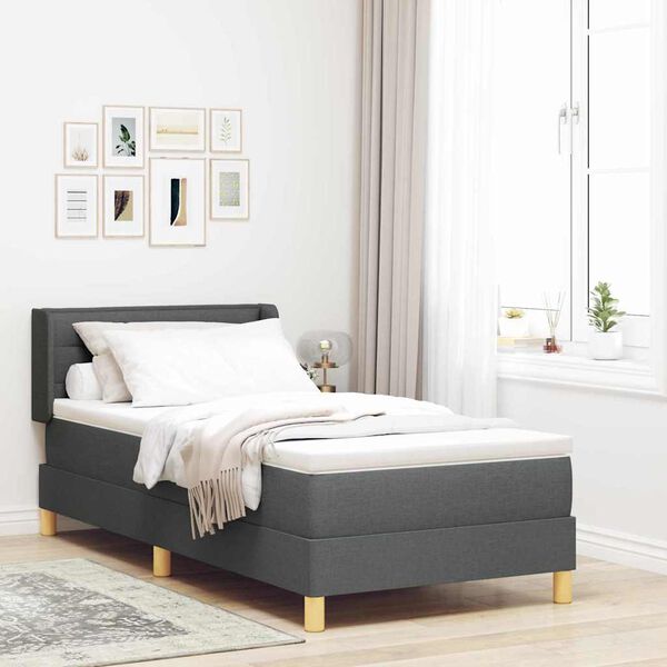 vidaXL Letto a molle con materasso Grigio scuro 190 x 90 cm Poliestere