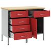 vidaXL Mobile da lavoro con ruota 2 pcs Rosso e Grigio 75 x 45 x 85 cm