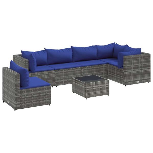 vidaXL Set Divani da Giardino 7 pz con Cuscini in Polyrattan Grigio