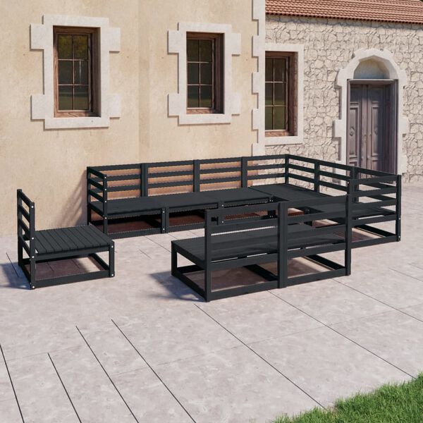 vidaXL Set Divani da Giardino 9 pz Nero in Legno Massello di Pino