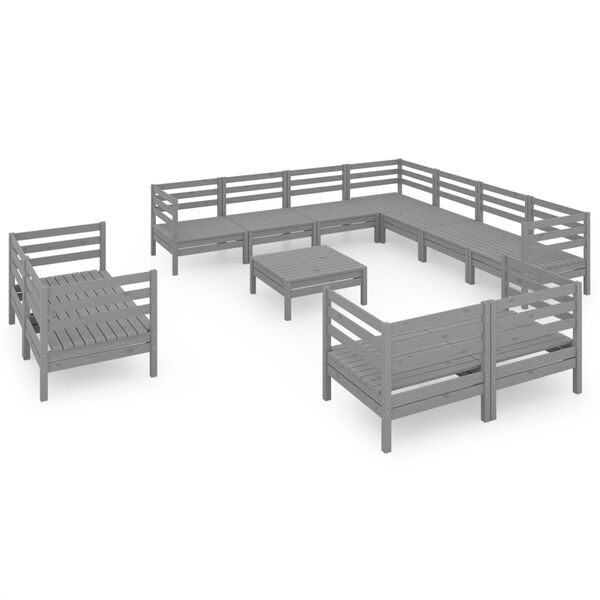 vidaXL Set Salotto da Giardino 12 pz in Legno Massello di Pino Grigio