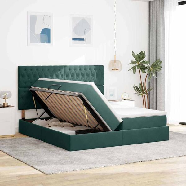 vidaXL Letto con Contenitore Verde Scuro 180 x 200 cm Velluto