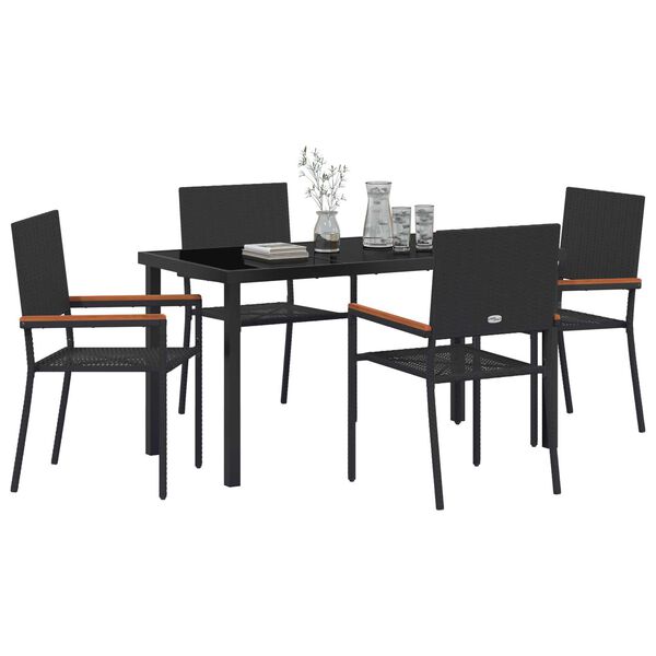 vidaXL Set da Pranzo per Giardino con cuscino 5 pcs Nero polyrattan