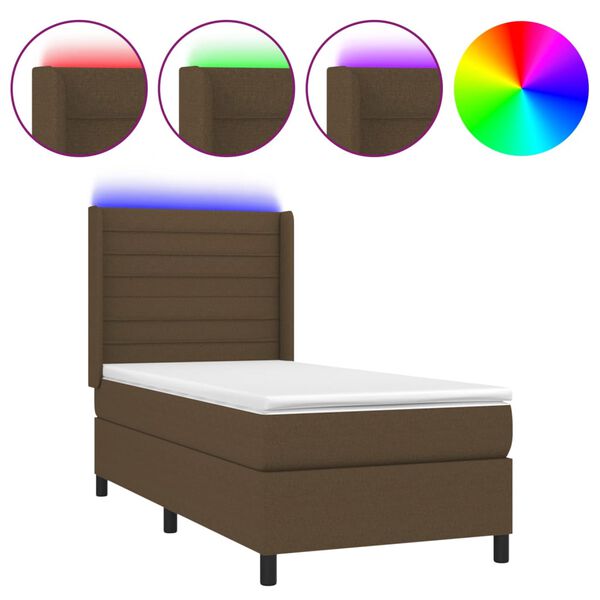 vidaXL Letto a Molle Materasso e LED Marrone Scuro 80x200cm in Tessuto