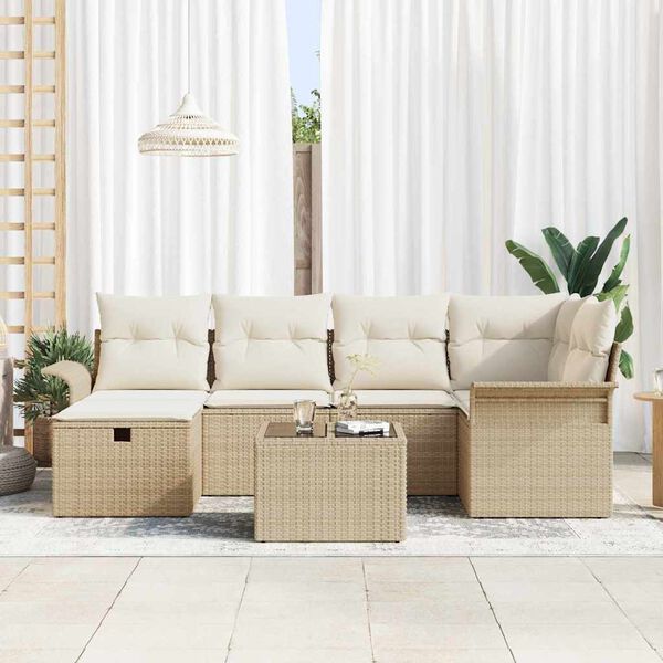 vidaXL Set Divano da Giardino 7 pcs Beige e Crema polyrattan