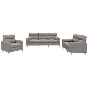 vidaXL Set Divani 3 pz con Cuscini Tortora in Tessuto