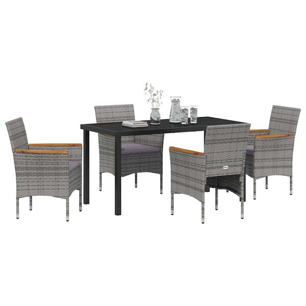 vidaXL Set da Pranzo per Giardino con cuscino 5 pcs Grigio polyrattan