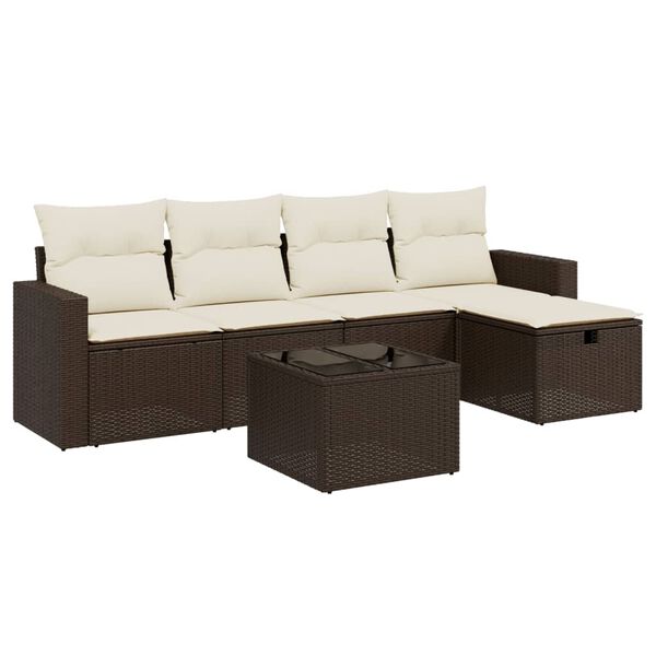 vidaXL Set Divano da Giardino 6 pz con Cuscini Marrone in Polyrattan