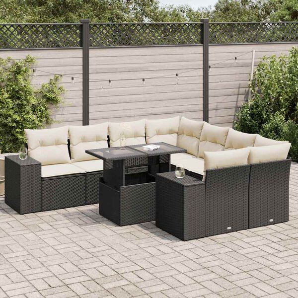 vidaXL Set Divani da Giardino 9 pz con Cuscini Nero in Polyrattan