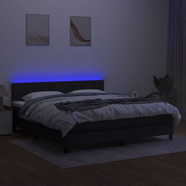 vidaXL Letto a Molle con Materasso e LED Nero 180x200cm in Tessuto