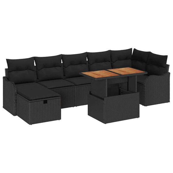 vidaXL Set Divano da Giardino con archiviazione 8 pcs Nero Poly Rattan