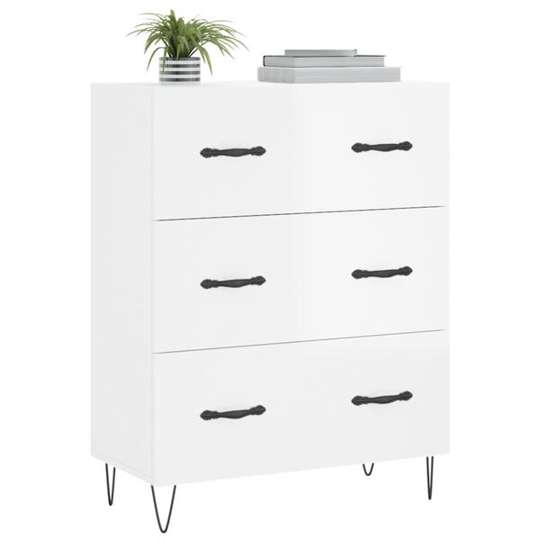 vidaXL Credenza 69,5x34x90 cm in Legno Multistrato Bianco Lucido