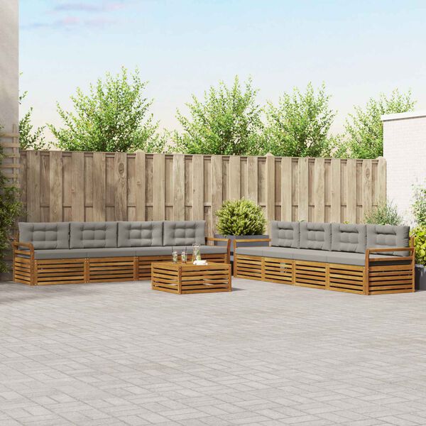 vidaXL Set di divani da esterno 9 pcs Grigio Naturale e Chiaro