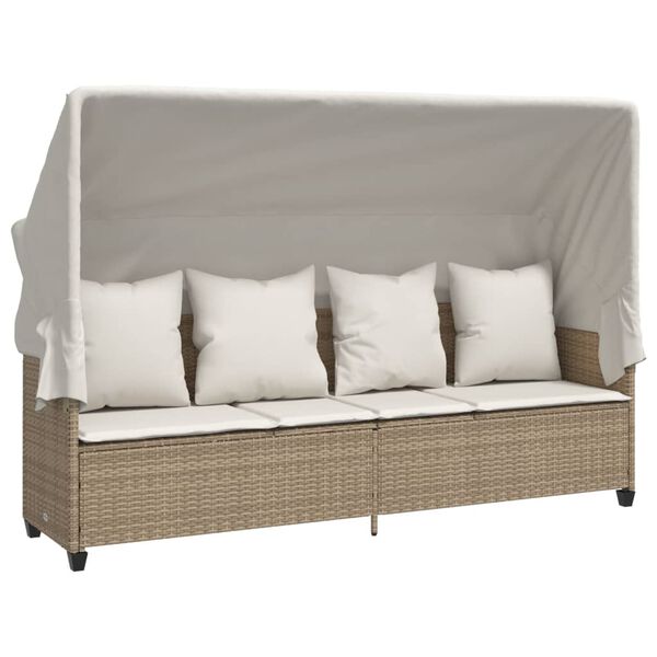 vidaXL Lettino Prendisole con Baldacchino e Cuscini Beige&nbsp;Polyrattan