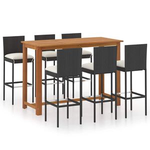vidaXL Set da Bar da Giardino 7 pz con Cuscini Nero