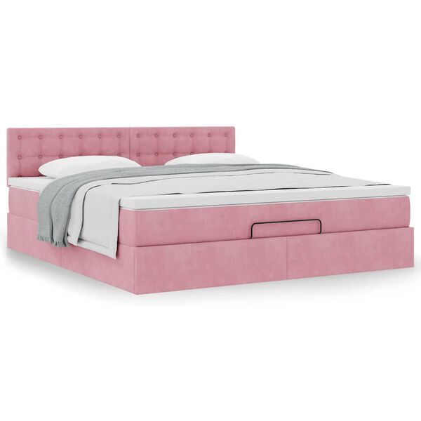 vidaXL Struttura Letto Pouf con Materasso Rosa 160x200 cm in Velluto