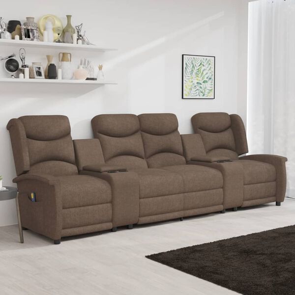 vidaXL Divano Massaggio Reclinabile 4 Posti con Portabicchieri Tortora