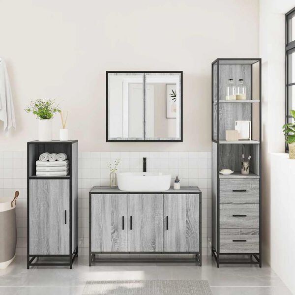 vidaXL Set Mobili da Bagno 3 pz Grigio Sonoma in Legno Multistrato