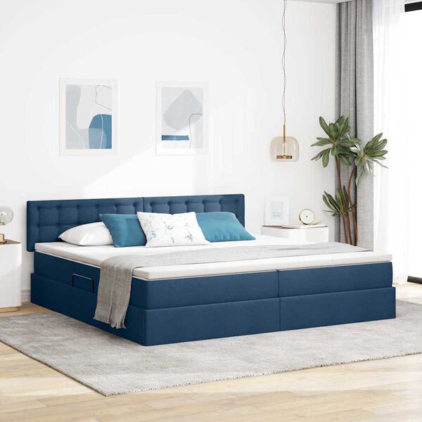 vidaXL Letto con contenitore e LED con led Blu 200 x 200 cm Tessuto