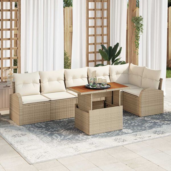 vidaXL Set Divano da Giardino 7 pcs Beige Poly Rattan