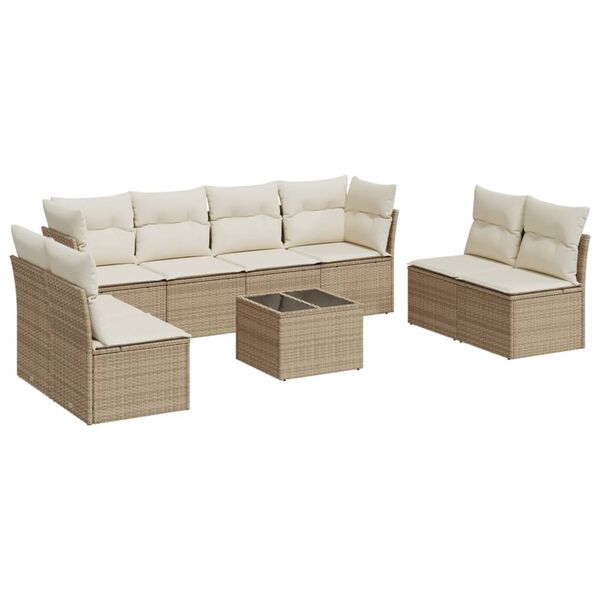 vidaXL Set Divano da Giardino 9 pz con Cuscini Beige in Polyrattan