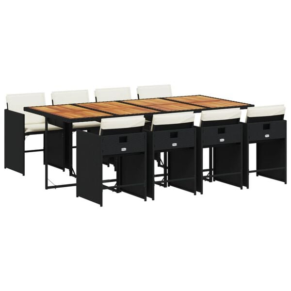 vidaXL Set da Pranzo da Giardino 9 pz con Cuscini Nero in Polyrattan