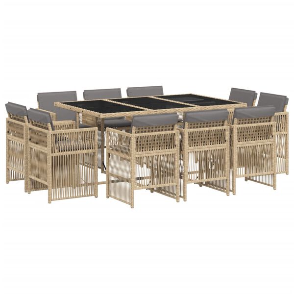 vidaXL Set Pranzo da Giardino 11 pz con Cuscini Beige Misto Polyrattan