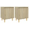vidaXL Comodini Gambe in Legno Massello 2pz Rovere Sonoma 40x30x50cm