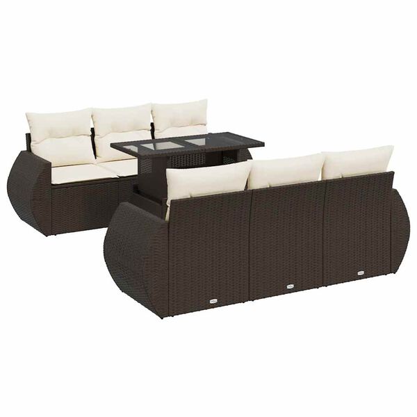 vidaXL Set Divani da Giardino 7 pz con Cuscini Marrone in Polyrattan