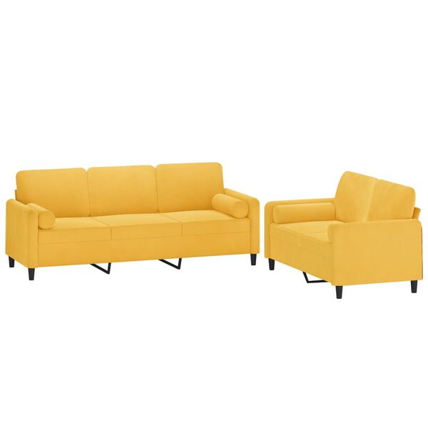 vidaXL Set di Divani 2 pz con Cuscini Decorativi Giallo in Velluto