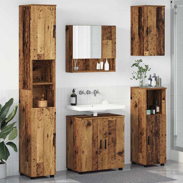 vidaXL Set di mobili per il bagno con porta 5 pcs Legno vecchio